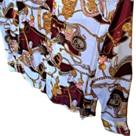 Mens NOS Shiny Disco Gold Chain 70s Disco Shirt L - Picture 5 of 5